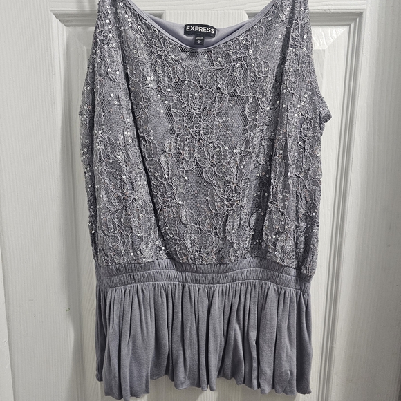 Express Tops - Express Charcoal Lace Top